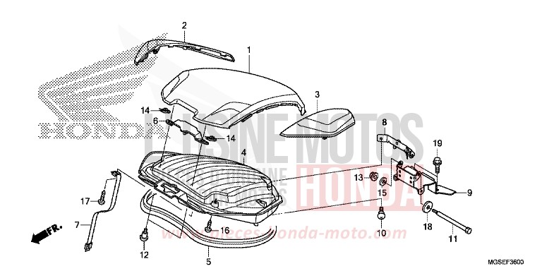 COUVERCLE BAGAGES de NC700S DCT SEAL SILVER METALLIC (NHA14) 2013